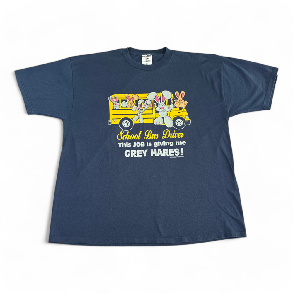 Vintage Bunny Rabbits Shirt Adult EXTRA LARGE Blue School Bus Driver Grey Hares